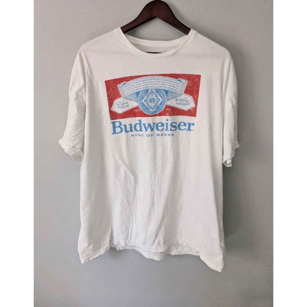 Budweiser Beer White Graphic 100% Cotton Men's T-Shirt Size XXL